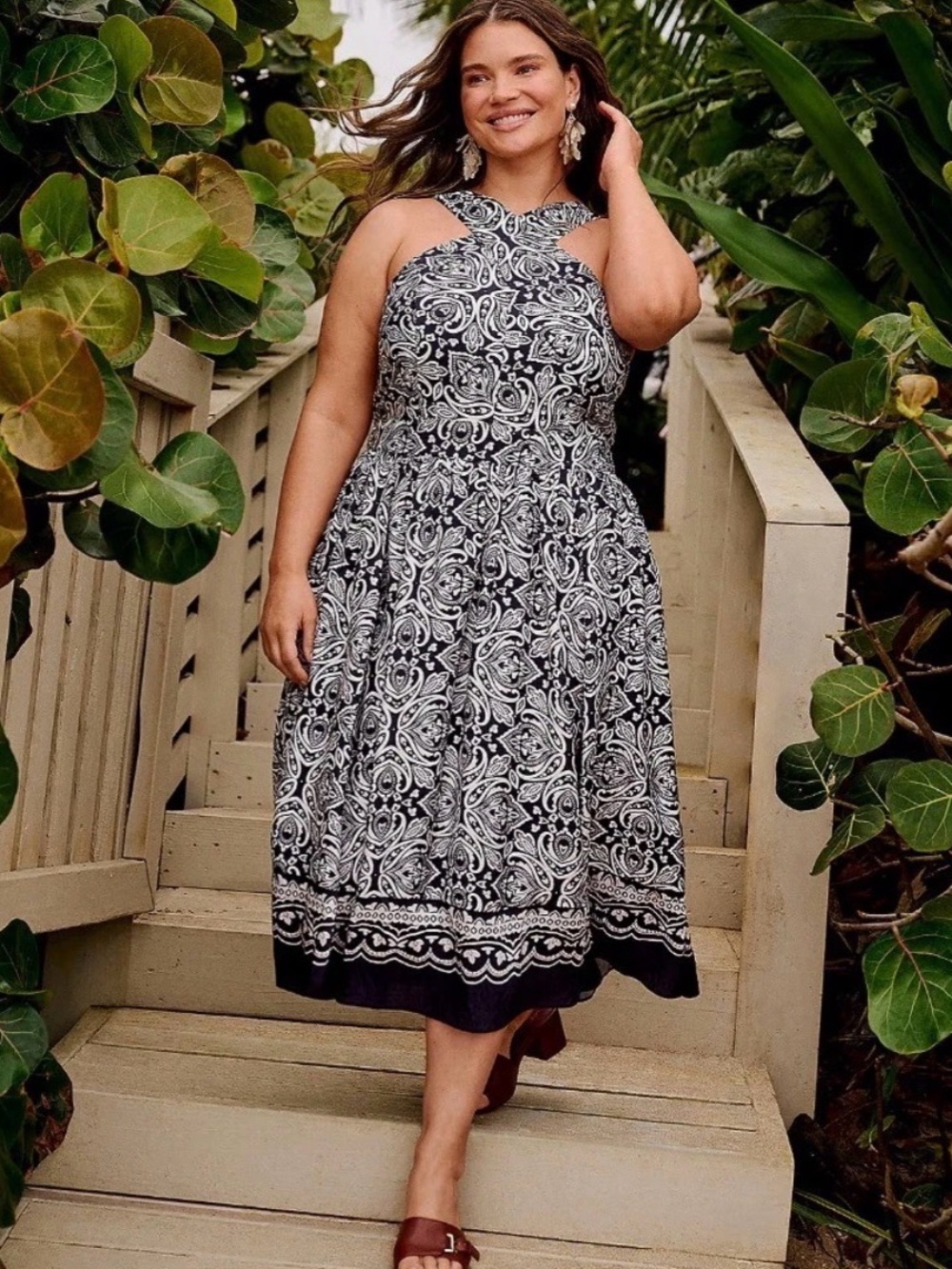 Lane Bryant NWT Women’s Plus Navy Paisley Split Halter Midi Flare Dress - 18W